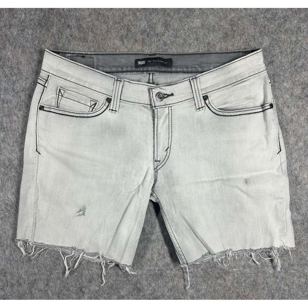 Levi's 524 Too Superlow Cutoff Shorts Women‎ W30 Gray Denim Distressed Raw Hem